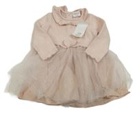 Nové - Broskvové svetrovo/tylové šaty F&F