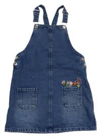 Tmavomodré riflové šaty s kytičkami Primark