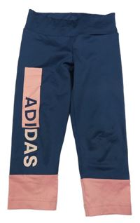 Tmavomodro-světlemodré sportovní capri legíny s logem Adidas 