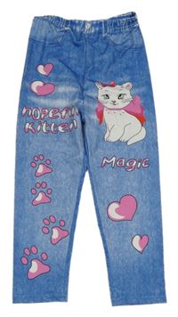 Modré legíny riflového vzhledu s kočkou 