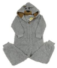 Nové - Šedá chlupatá kombinéza s kapucí - medvěd Essentials