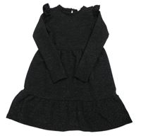 Čierno-strieborné šaty s volánikmi Hema