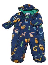 Tmavomodrá šusťáková zimní kombinéza se zvířátky a kapucí M&S