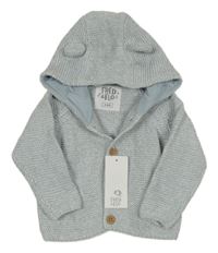 Nové - Světlemodro-bílý melírovaný propínací svetr s kapucí F&F