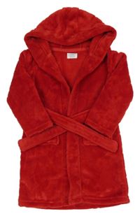 Červený hviezdičkovaný chlpatý župan s opaskom Primark