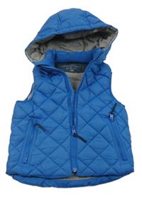 Modrá šusťáková prošívaná zateplená vesta s odepínací kapucí H&M