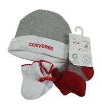 Nové - 3set - Šedá čepice + červené ponožky + bílé ponožky Converse