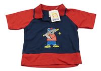 Nové - Tmavomodro-červené polo tričko s medvedíkom Nursery Time