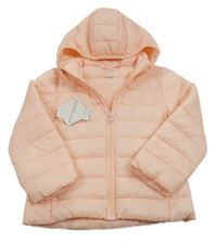 Nové - Broskvová šusťáková prošívaná zateplená bunda s kapucí Dunnes