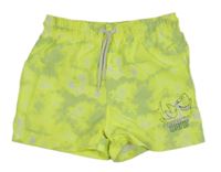 Neónově zelené batikované plážové kraťasy so žralokom DopoDopo