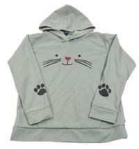 Šedá mikina s kočkou a kapucí 