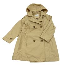 Béžový plátěný jarní kabát s kapucí Zara