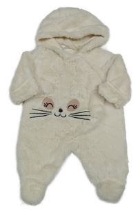 Smetanová kožešinová podšitá kombinéza s myškou a kapucí So Cute