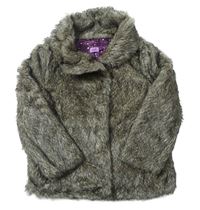 Sivo-béžovo-smotanový kožušinový podšitý kabát F&F