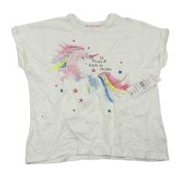 Smotanové melírované tričko s jednorožcom s flitrami F&F