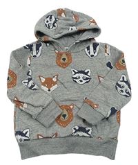 Sivá melírovaná mikina so zvieratkami a kapucňou H&M