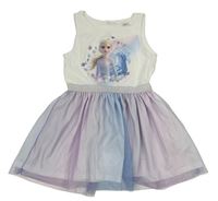 Bílo-modro-lila bavlněno/tylové šaty s Elsou a strieborným pasom zn. H&M