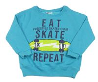 Modrozelená mikina se skateboardem a nápisy INFINITY KIDS