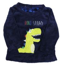 Tmavomodrá plyšová pyžamová mikina s dinosaurem 