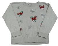 Svetlošedá -strieborný melírovaný vianočný sveter s lízátky a hvězdičkami z flitrů Tu