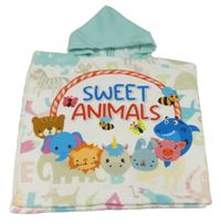 Bielo-mátové pončo osuška so zvieratkami a kapucňou