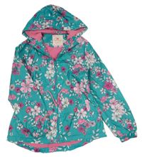 Modrozelená květovaná šusťáková jarní parka s kapucí George