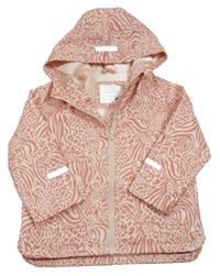 Světlerůžovo-růžová vzorovaná nepromokavá jarní bunda s kapucí PRIMARK