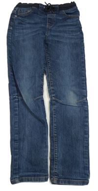 Tmavomodré slim teplákové rifle s úpletovým pasem Denim Co.