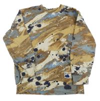 Hnedo-béžovo-smetanovo-modrá batikovaná mikina s nášivkou H&M