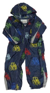 Tmavomodrá šusťáková nepromokavá kombinéza s barevnými traktory a kapucí Rydale
