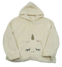 Smotanová plyšová mikina s jednorožcem/kapsou a kapucňou H&M