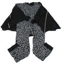 Čierno-svetlosivý vzorovaný overal s pláštěm - netopýr