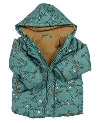 Tmavozelená prošívaná šusťáková zimní bunda s bobříky a kapucí so cute