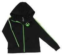 Černo-zelená propínací sportovní mikina s X-BOX a pruhem a kapucí CUBUS AS