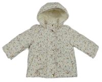 Smetanová šusťáková zimní bunda s kytičkami a pampeliškami a kapucí PRIMARK