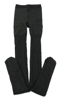 Tmavosivé melírované rebrované vzorované pančuchy PRIMARK