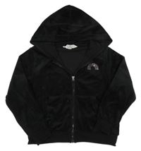 Čierna plyšová prepínaci mikina s duhou z kamínků a kapucňou H&M