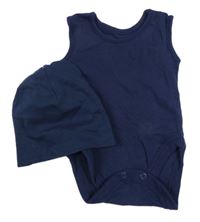 2Set - tmavomodré tílkové body George + čepice H&M