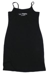 Čierne rebrované elastické šaty s nápismi SHEIN