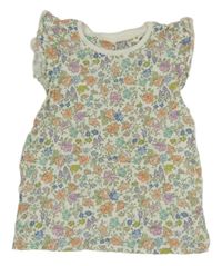 Smetanové tričko s kytičkami a volánky Next