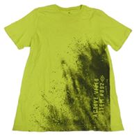 Limetkové tričko so skvrnkami a nápismi H&M
