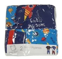 Nové - 2x - Pyžama s raketami a planetami - Modro-tmavomodro-červeno-pruhované PRIMARK