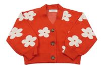 Červený úpletový prepínaci oversize sveter s bielymi kvety PRIMARK