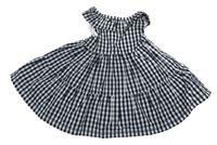 Tmavomodro-biele kockované plátenné šaty s volánikom F&F