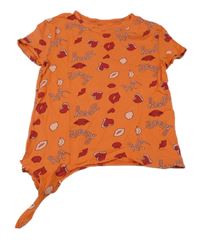 Tmavooranžové crop tričko s pusinkami a srdiečkami a nápismi GÉMO