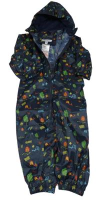 Tmavomodrá šusťáková nepromokavá funkční kombinéza s farmou a kapucí REGATTA