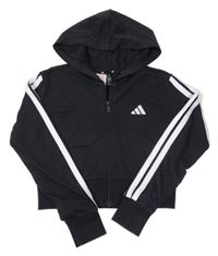 Černo-bílá propínací crop mikina s kapucí Adidas