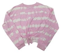 Ružovo-biela batikovaná crop mikina s uzlom H&M