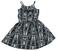 Čierno-krémové vzorované ľahké šaty s volány Next