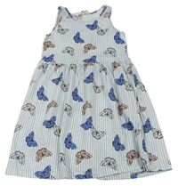 Světlemodro-biele pruhované bavlnené šaty s motýly H&M